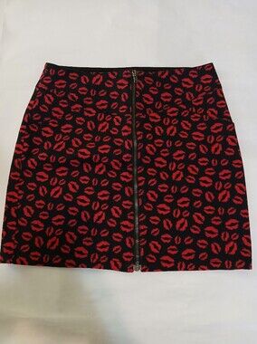 Black Skirt with Red Lip Print